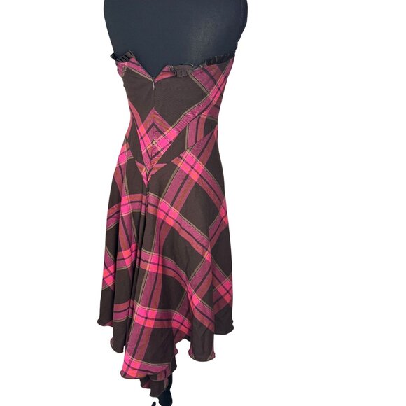 Diane Von Furstenburg Asia Strapless Dress Plaid Pink Brown 4 Whimsygoth Fairy - Picture 4 of 11